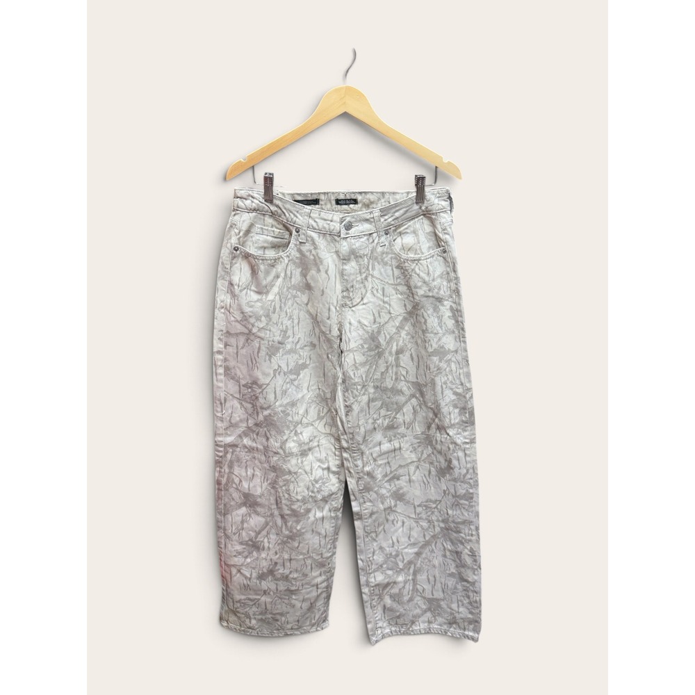 Wild Fable Low-Rise Baggy Jeans Grey White Abstract Print Rigid Denim 10/31"